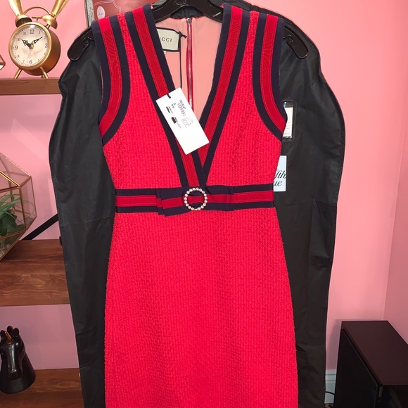 Gucci Dresses & Skirts - GUCCI authentic hibiscus red pink bow dress